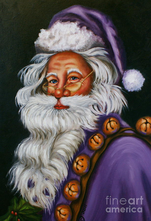 Purple Santa Painting by Theresa Cangelosi