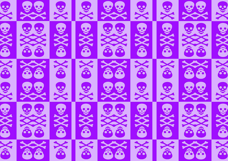 Purple Skull and Crossbones Pattern Digital Art by Roseanne Jones