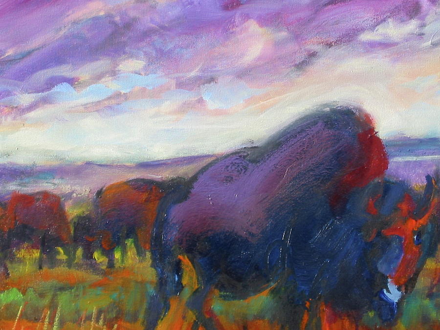Purple Sky Buffalo Painting by Les Leffingwell