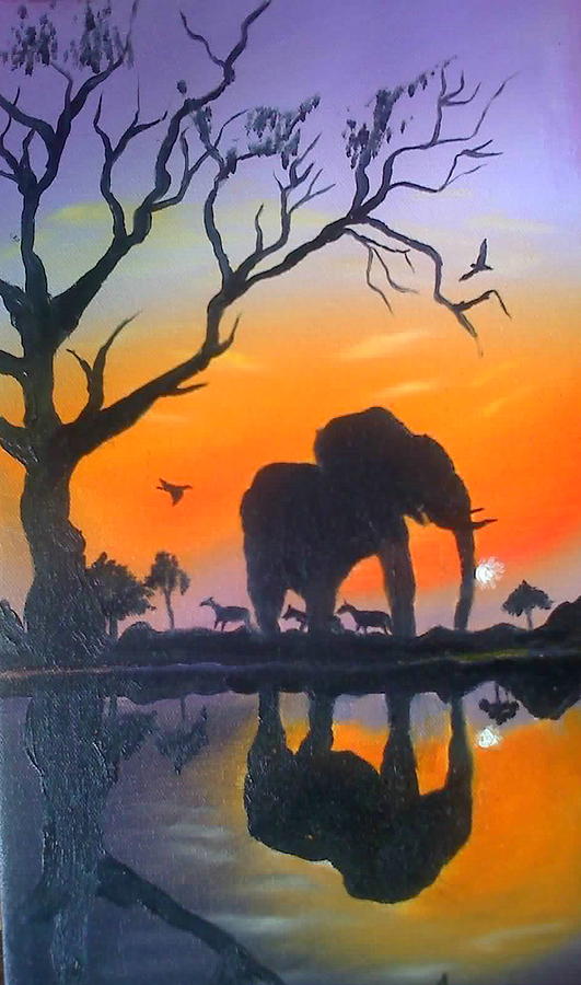Purple Sky Elephant Of Africa Painting by James Dunbar