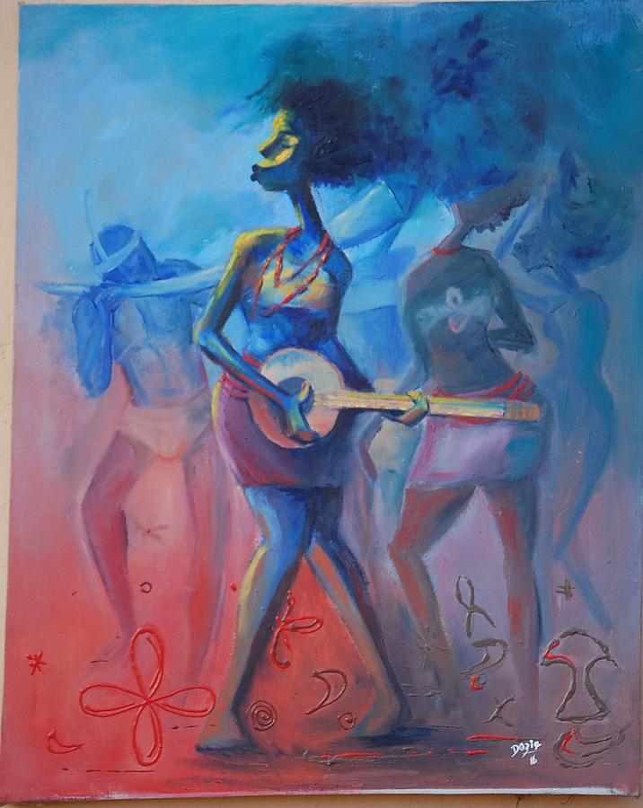 Music Painting - Purple strings by Dozie Asogwa
