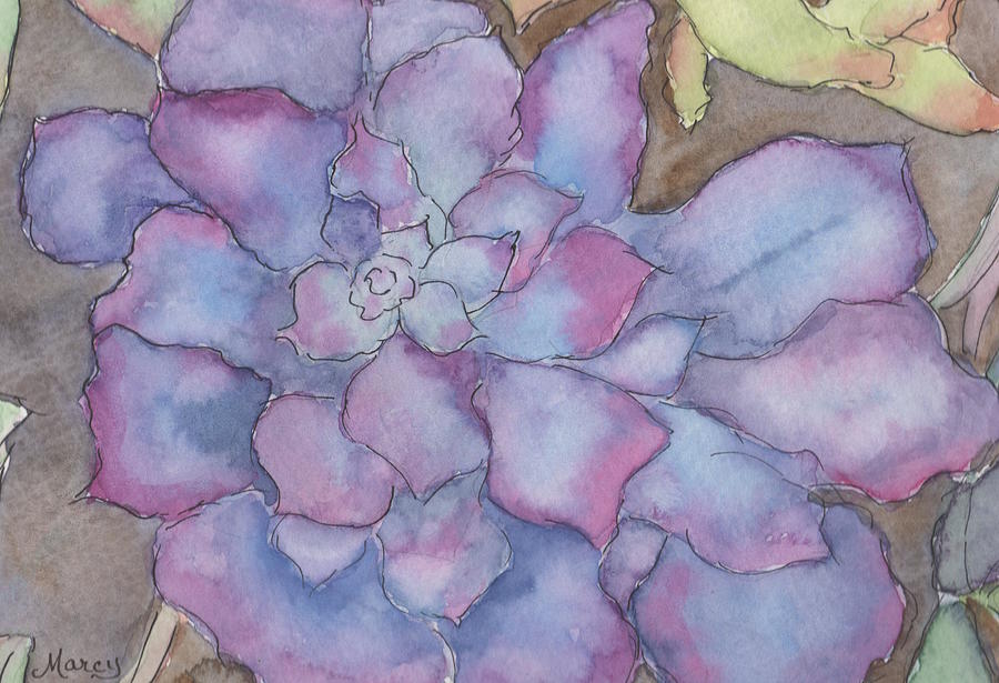Purple Succulent Painting by Marcy Brennan
