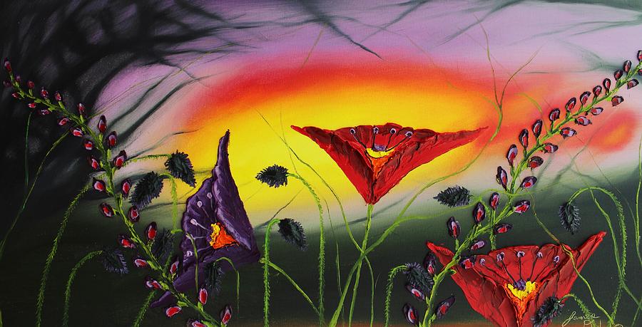 Purple Sunset Poppies #1 Painting by James Dunbar