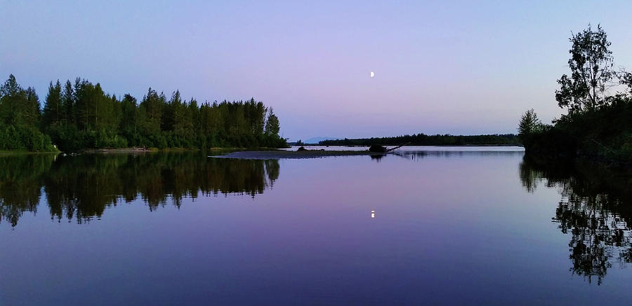 Purple Sunset With Moon Over The Susitna River Photograph by Jennifer ...