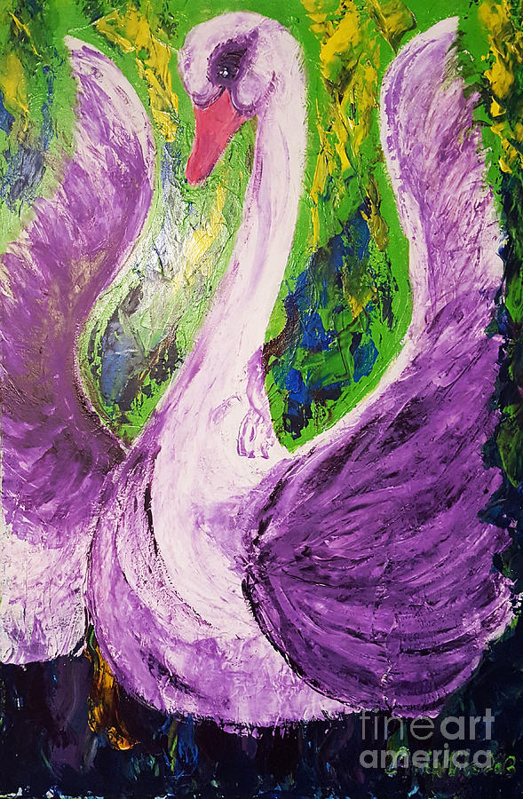 Purple Swan Painting by Ania Milo