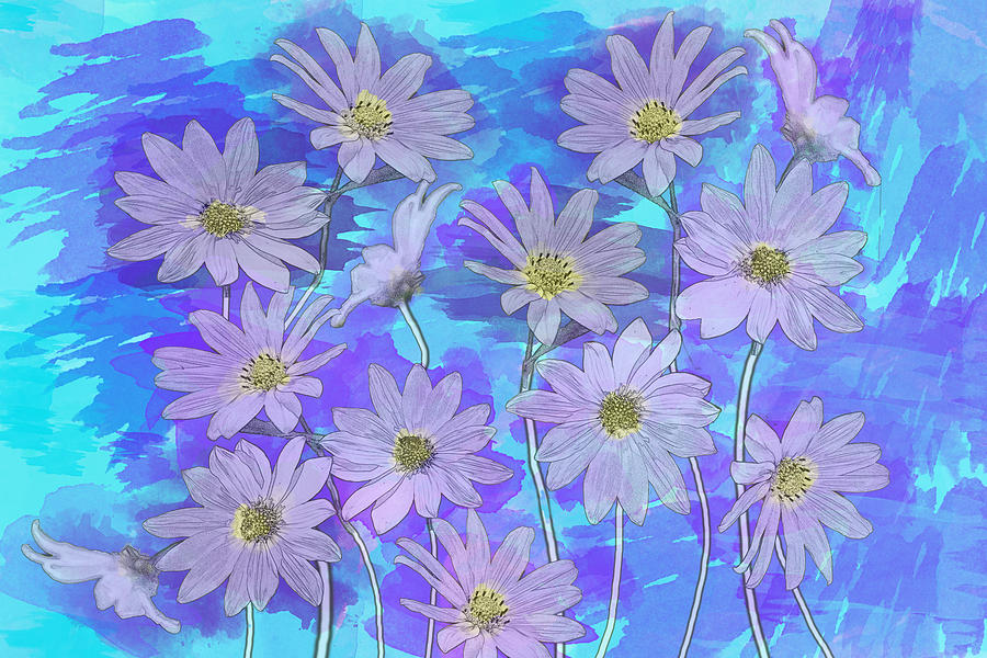 Purple Teal Daisy Watercolor Mixed Media by Patti Deters