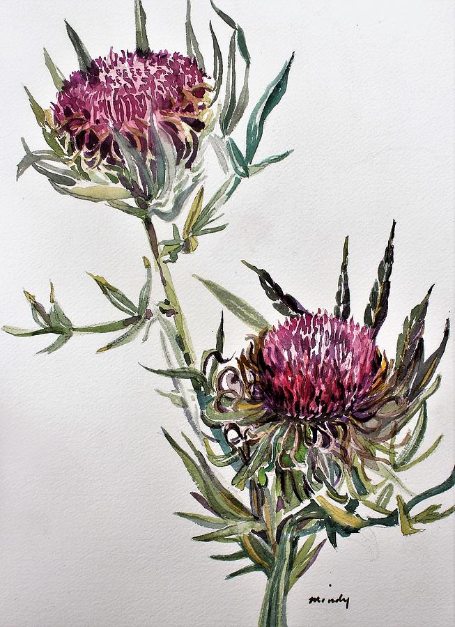 Purple Thistle Painting by Mindy Newman