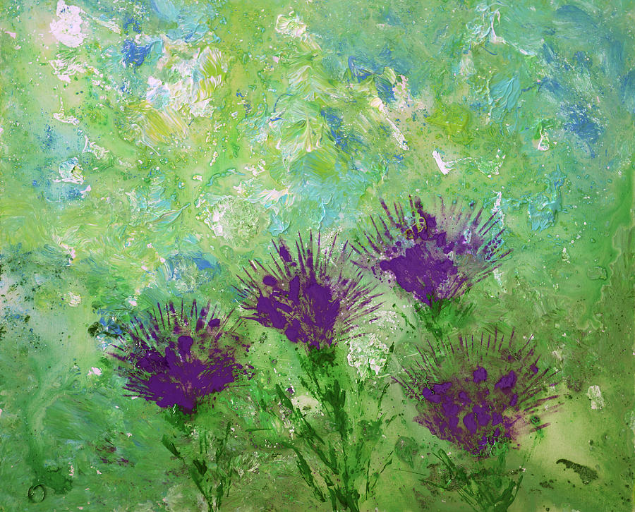 Purple thistles Painting by Erik Tanghe