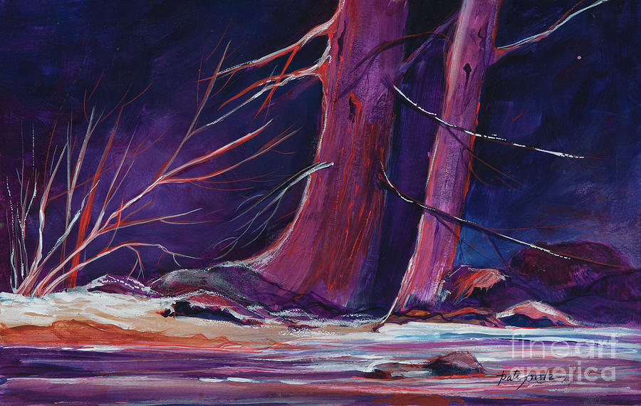 Purple Trees and Frozen Water Painting by Pati Pelz