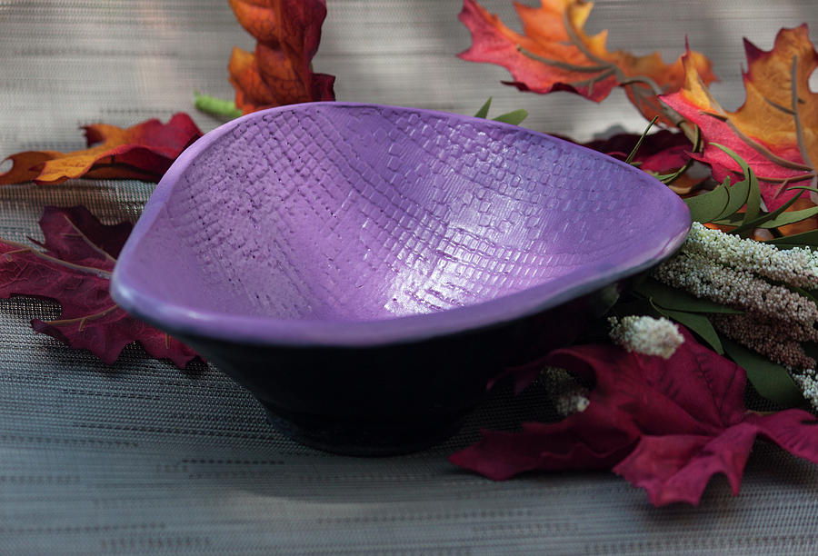 Purple Triangular Bowl Ceramic Art by Suzanne Gaff