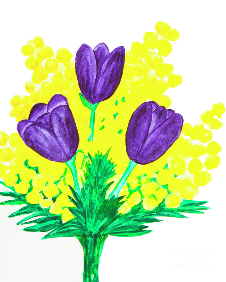 Purple tulips and mimosa by Irina Afonskaya Purple tulips and mimosa by Irina Afonskaya