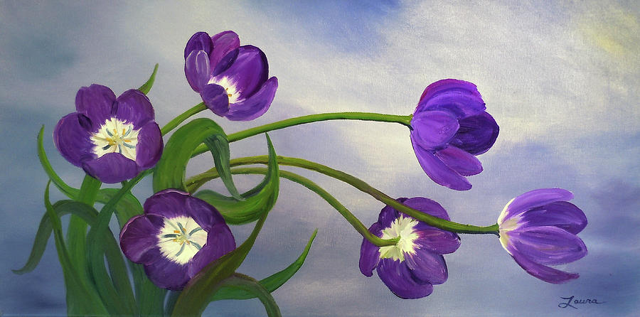 Purple Tulips Painting by Laura Iverson