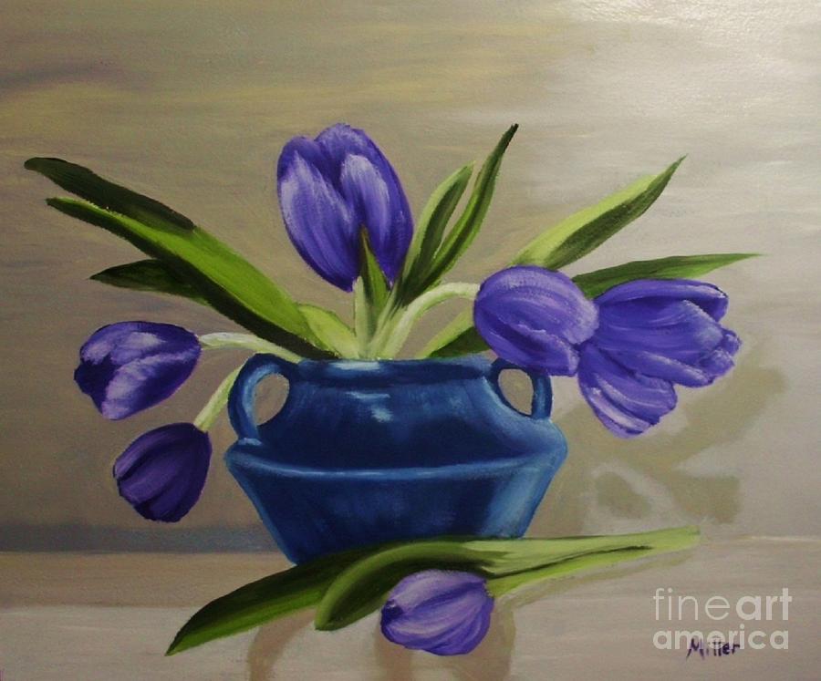 Purple Tulips Painting by Peggy Miller