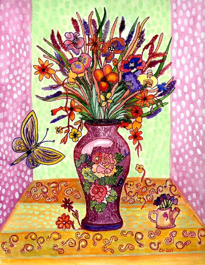 Purple Vase Painting by Connie Valasco