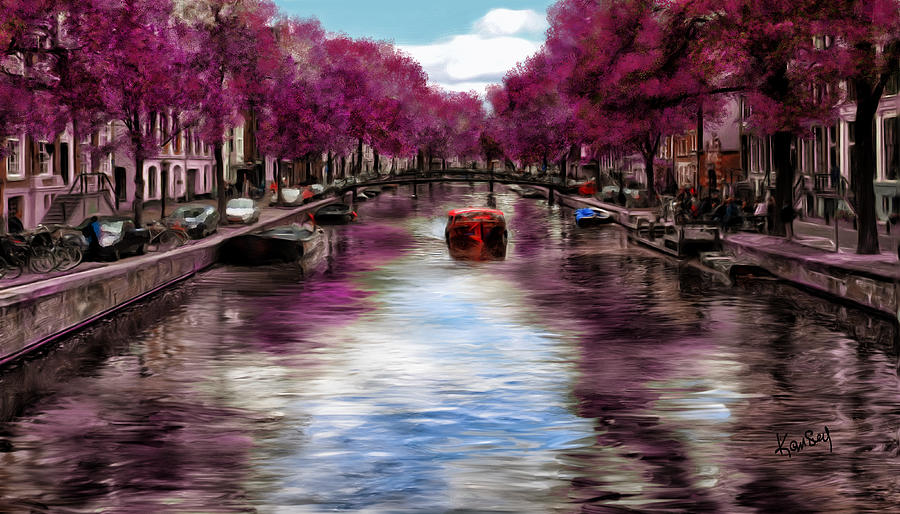 Spring Painting - Purple water by Johanne Dauphinais