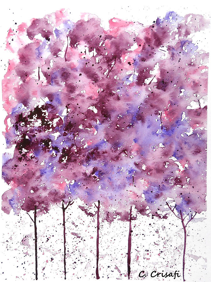 Purple Watercolor Trees Painting by Carol Crisafi