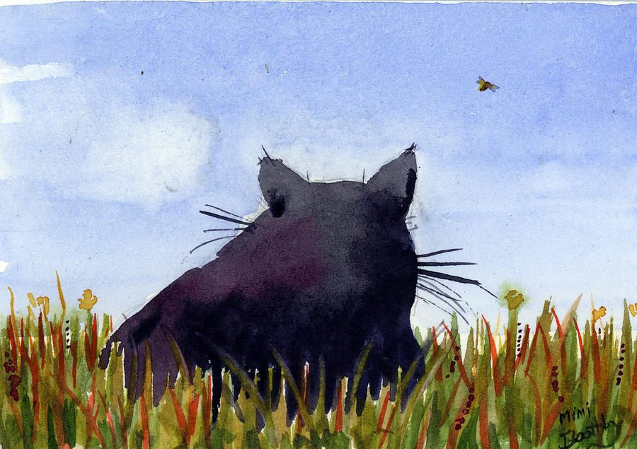 Purple Whimsy Cat Painting by Mimi Boothby