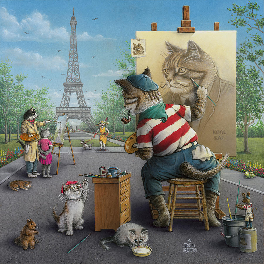 Cat Painting - Purr-fect Paris Portrait by Don Roth