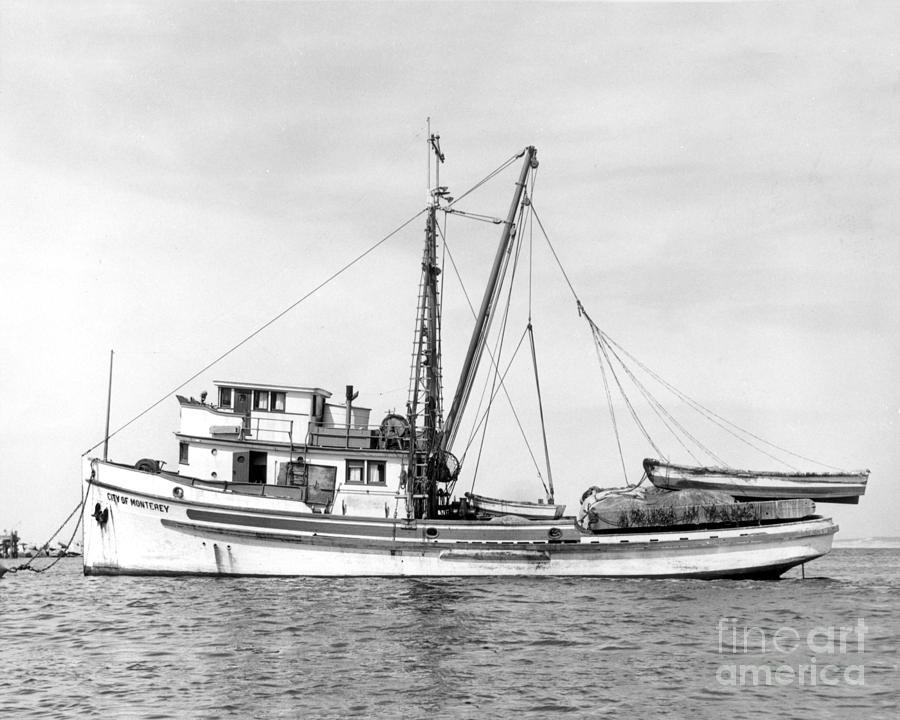 Monterey Harbor Photograph - Purse Seiner City of Montey at anchor in Monterey harbor circa 1938 by Monterey County Historical Society
