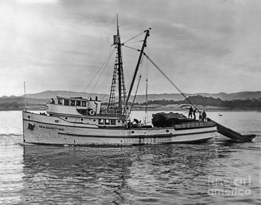 Boat Photograph - Purse Seiner New Marettimo going out on Monterey Bay 1940 by Monterey County Historical Society