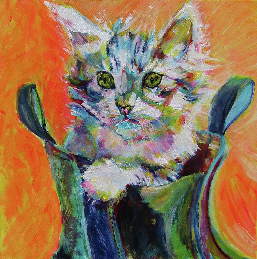Puss in boot Or those were the fit into anything days Painting by Karin McCombe Jones