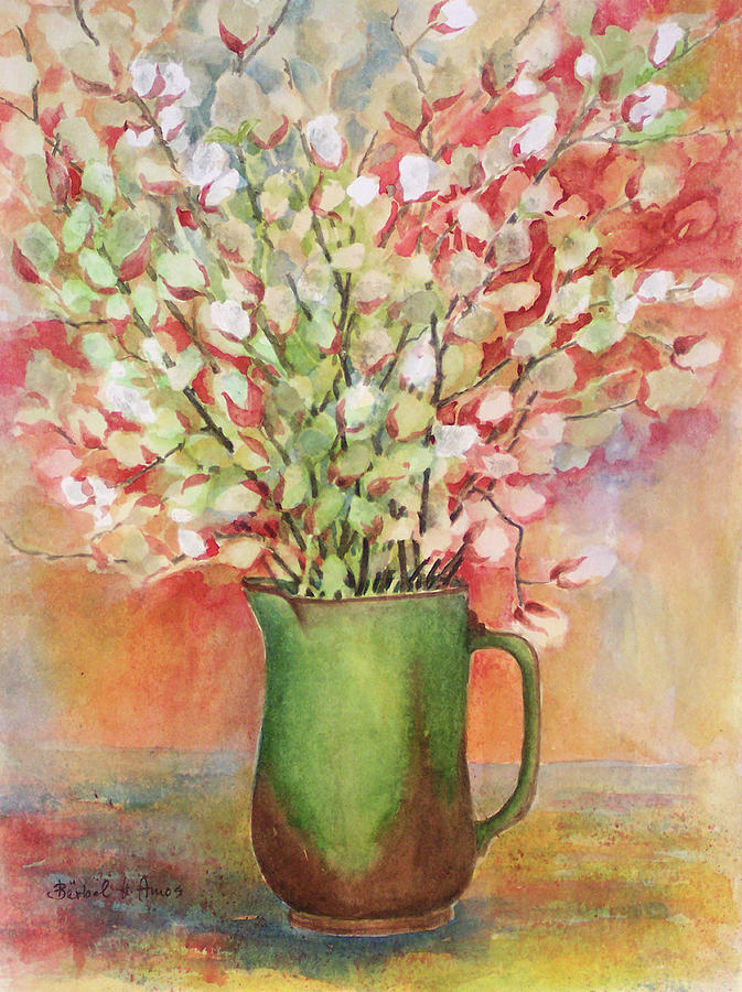 Pussy Willow and Pitcher Painting by Barbel Amos