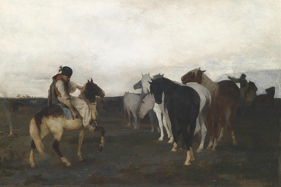 Horse Painting - Puszta horses by Otto von Faber du Faur