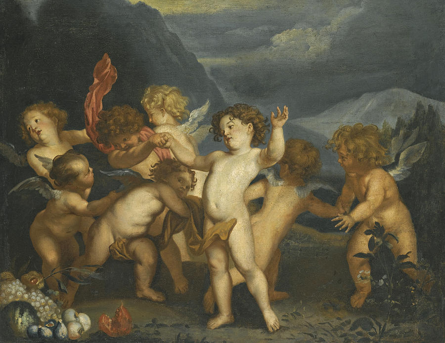 Putti in a Landscape Painting by After Anthony van Dyck