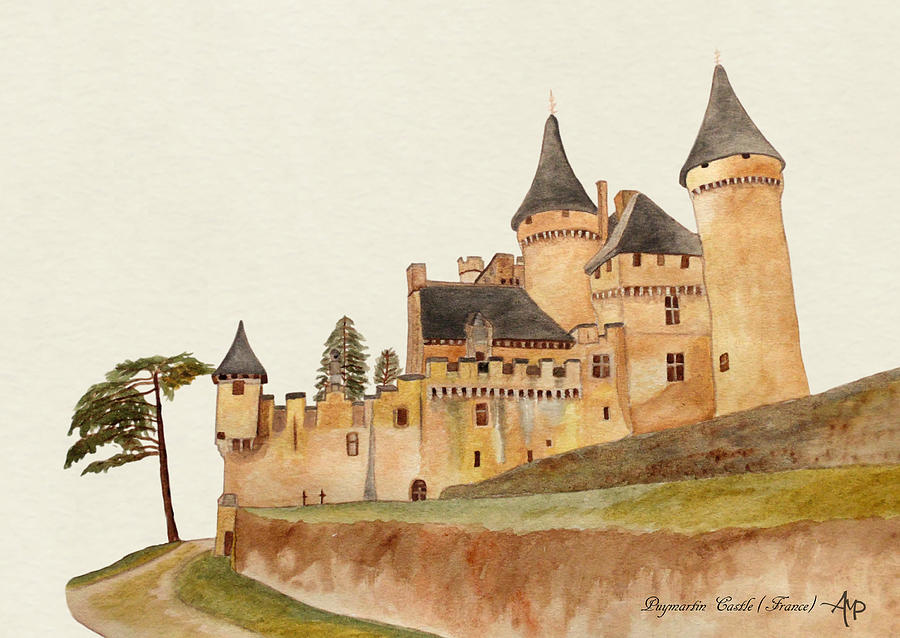 Castle Painting - Puymartin Castle by Angeles M Pomata
