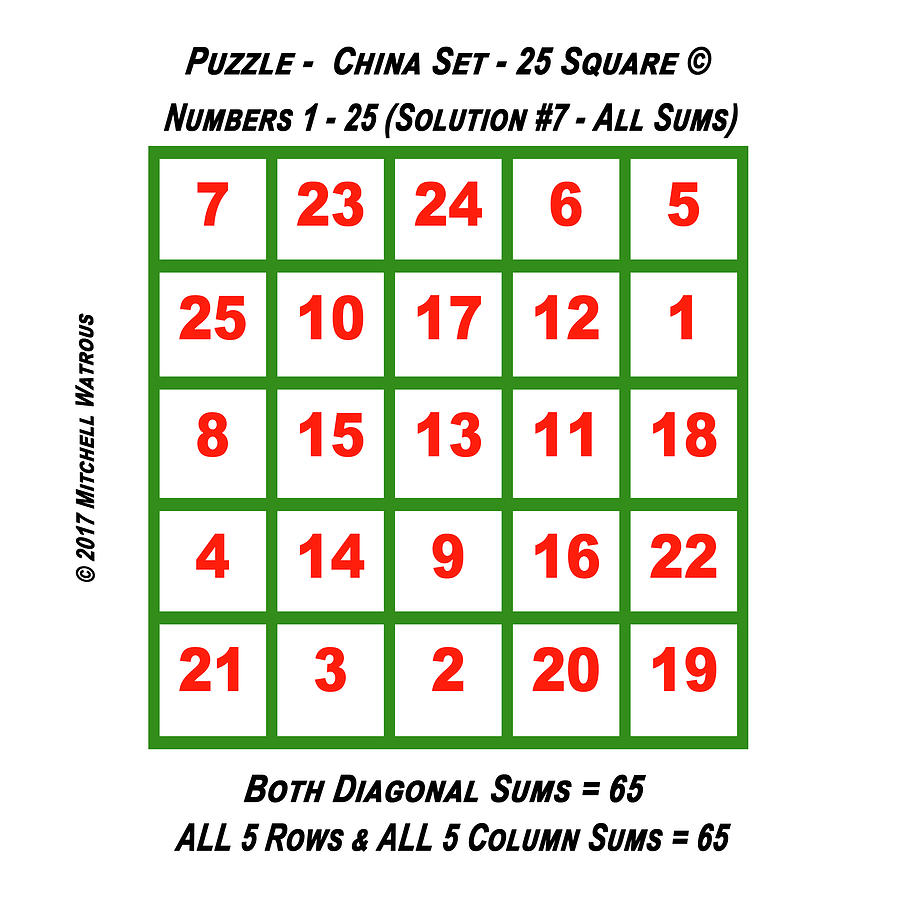 Puzzles - Magic Squares 25 - Solution #7 Digital Art by Mitchell Watrous