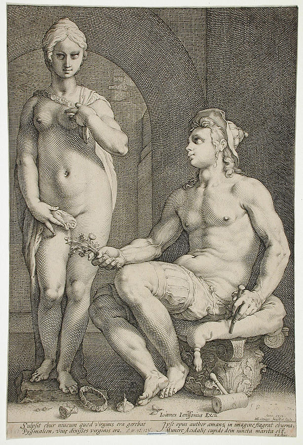 Pygmalion and Galatea Drawing by Hendrik Goltzius