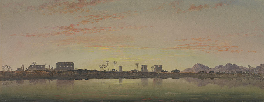 Pylons at Karnak, the Theban Mountains in the Distance Painting by Edward William Cooke