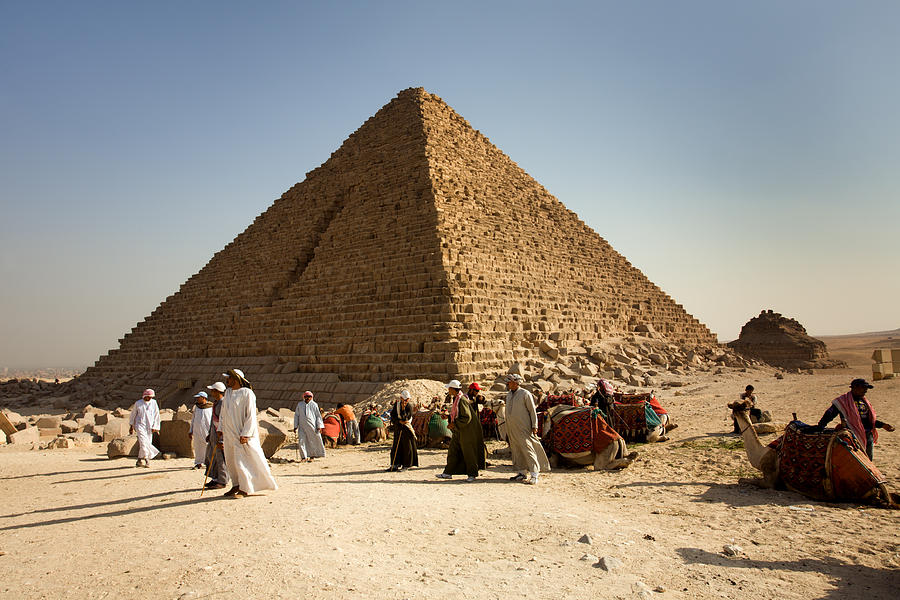 Pyramid of Mykerinos and Camel Drivers Photograph by Aivar Mikko