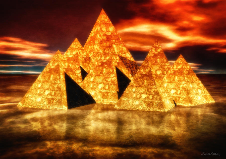 Pyramid Digital Art - Pyramids in warm tones by Ramon Martinez