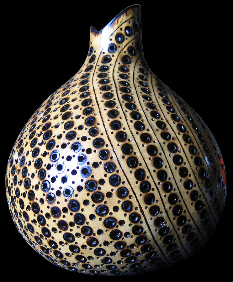 On Wood Pyrography - Pyrographed Gourd 1a by Roxana Voicu