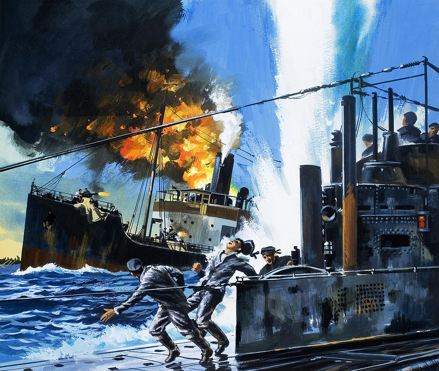 Q Ships during World War One Painting by Wilf Hardy