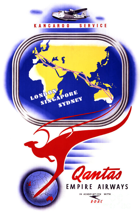 Qantas Empire Airways Vintage Poster Restored Painting