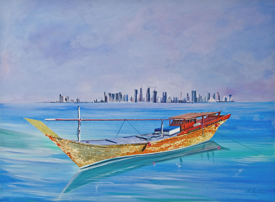 Qatar Traditional Dhow Painting by Angelo Maristela