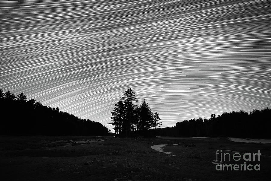 Quabbin Reservoir Star Trails BW Photograph by Michael Ver Sprill