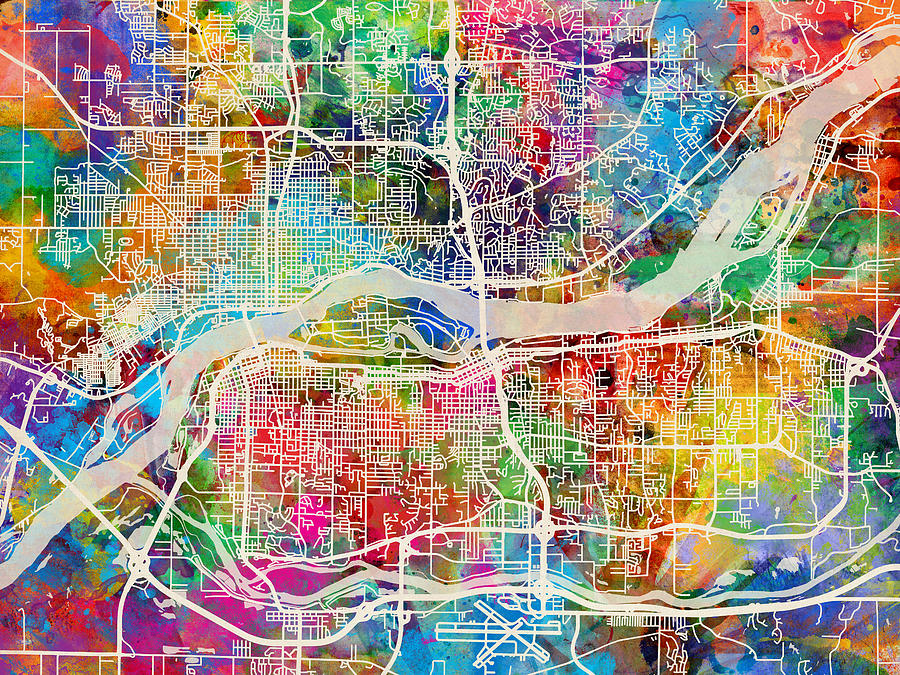 Quad Cities Street Map Digital Art by Michael Tompsett