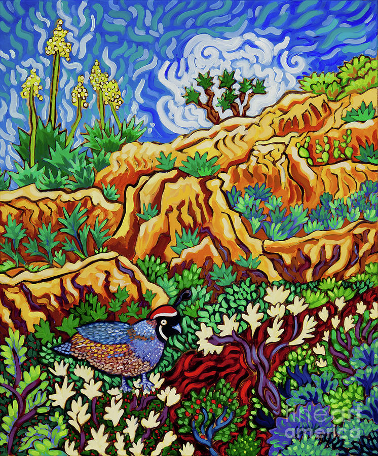 Quail in a Canyon Painting by Cathy Carey