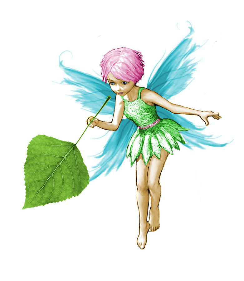 Quaking Aspen Tree Fairy Holding Leaf Digital Art by Yuichi Tanabe