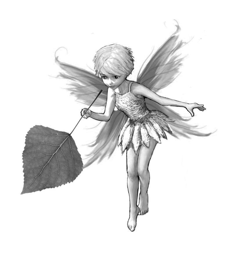 Quaking Aspen Tree Fairy With Leaf B And W Digital Art by Yuichi Tanabe