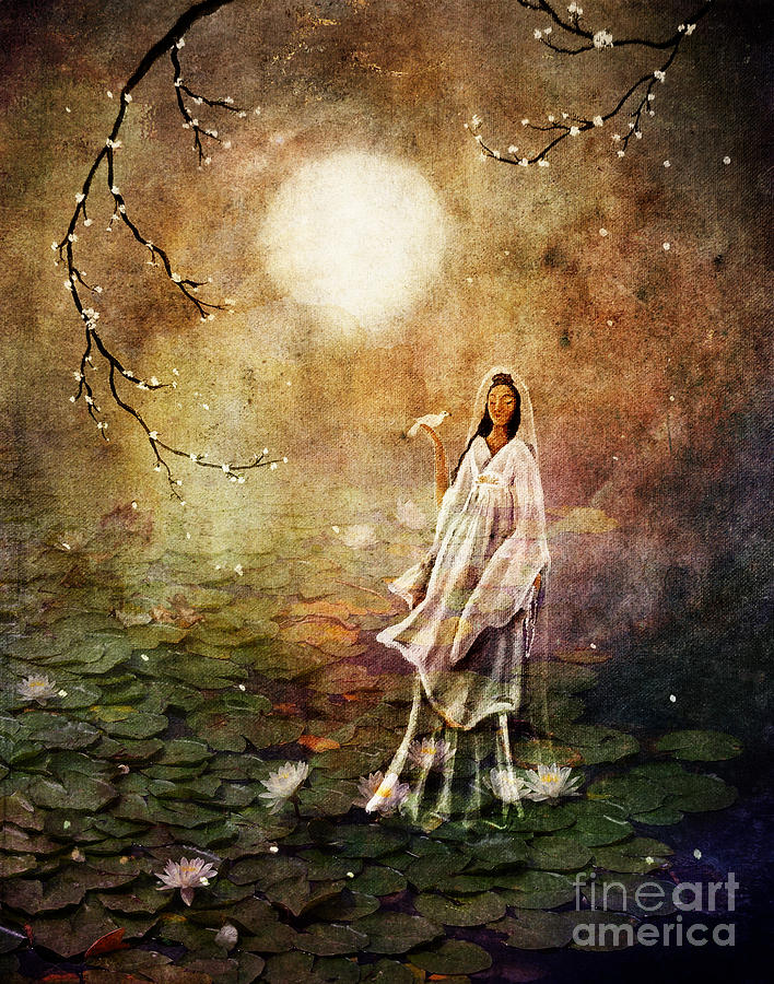 Quan Yin in a Lotus Pond Digital Art by Laura Iverson
