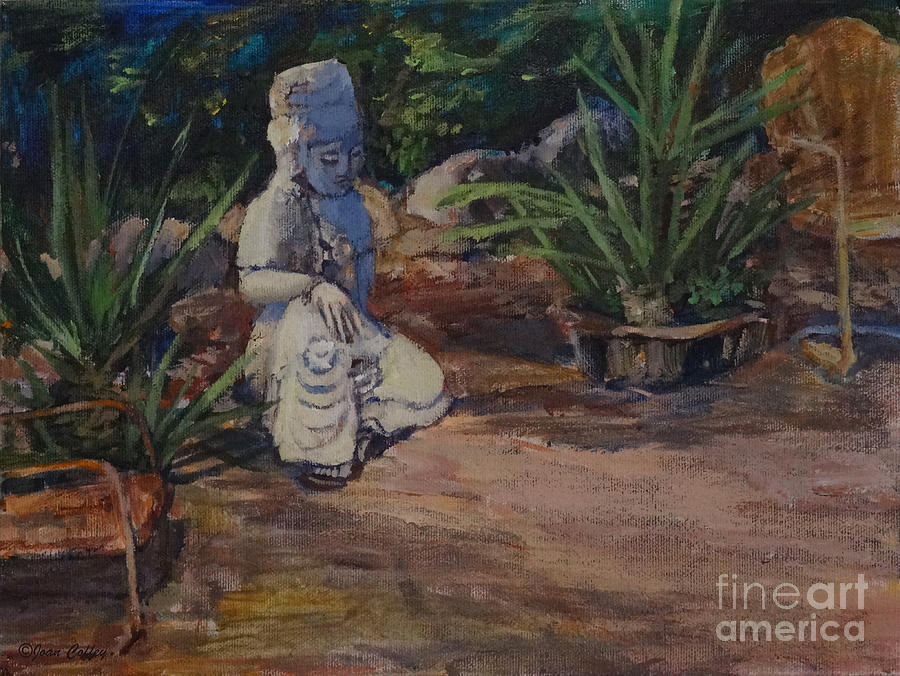 Garden Painting - Quan Yins Sitting Area by Joan Coffey