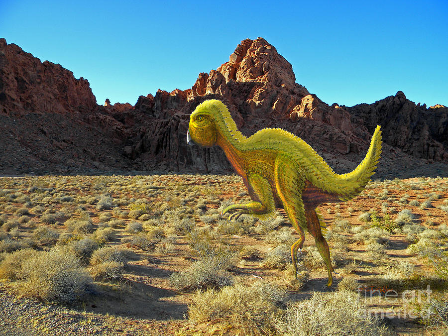 Quantasaurus Running In Desert Mixed Media