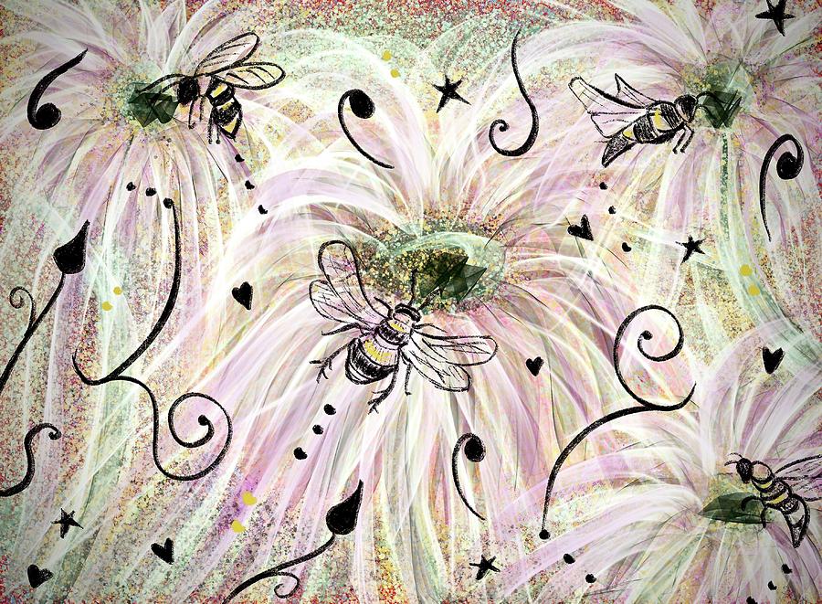 Flower Digital Art - Quantum Honeybees by Lauries Intuitive