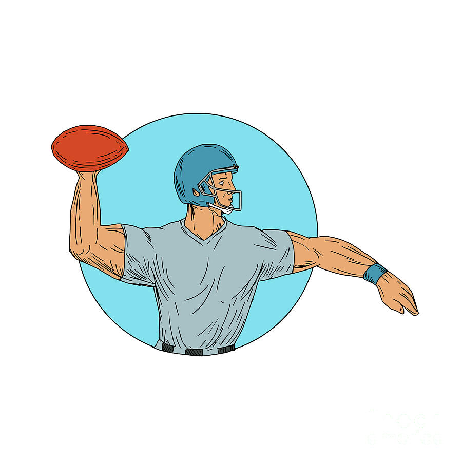 Quarterback QB Throwing Ball Motion Circle Drawing Digital Art by