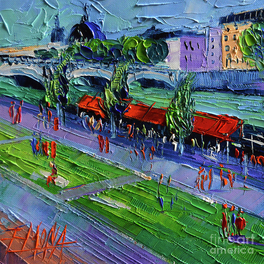 QUAYS OF THE RHONE - modern impressionist stylized cityscape Painting by Mona Edulesco