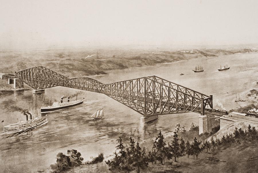 Quebec Bridge Over The St. Lawrence Drawing by Vintage Design Pics - Pixels